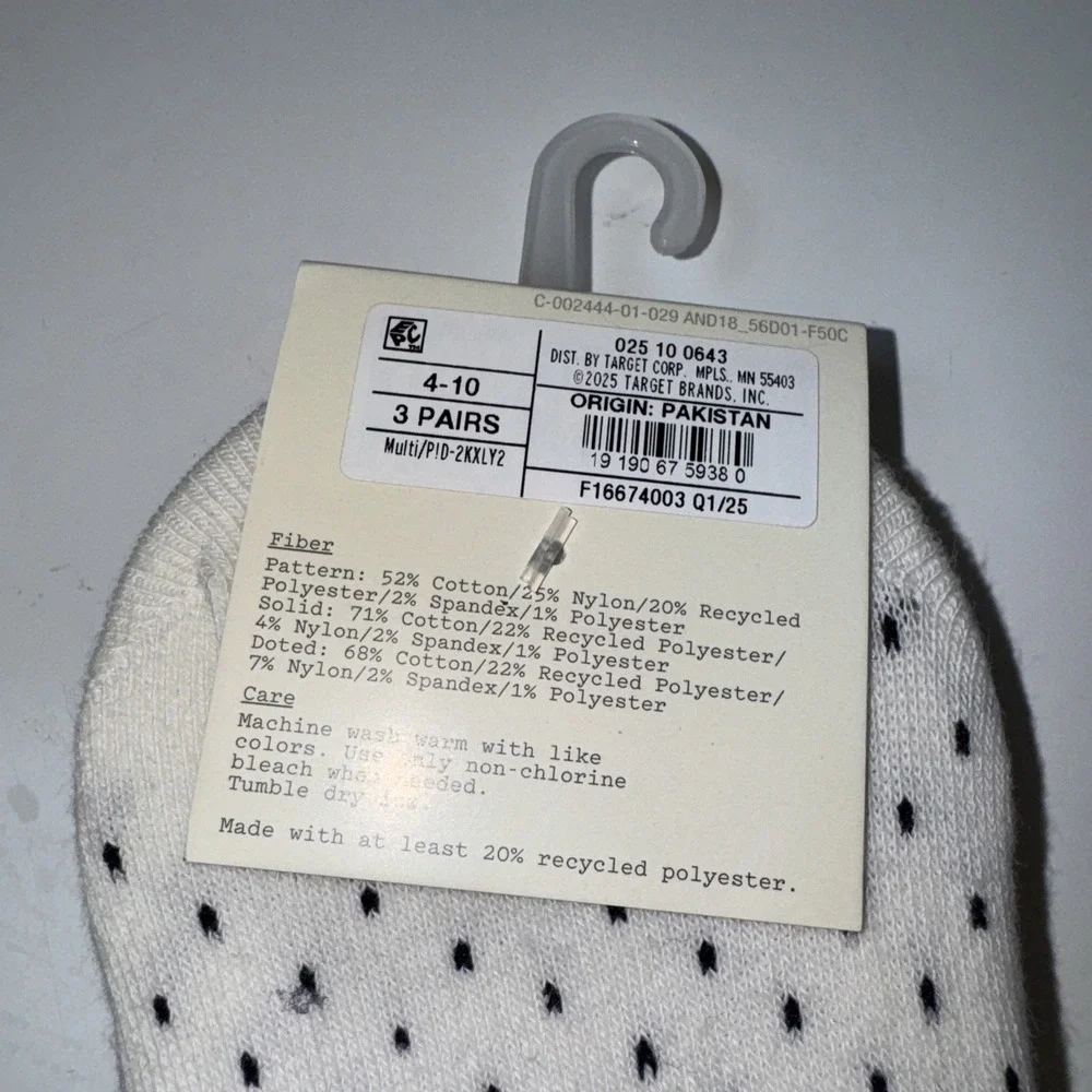 A‎ New Day Liner Socks Women 4-10 Grey White Floral Polka Dot 3pk Heel Grip